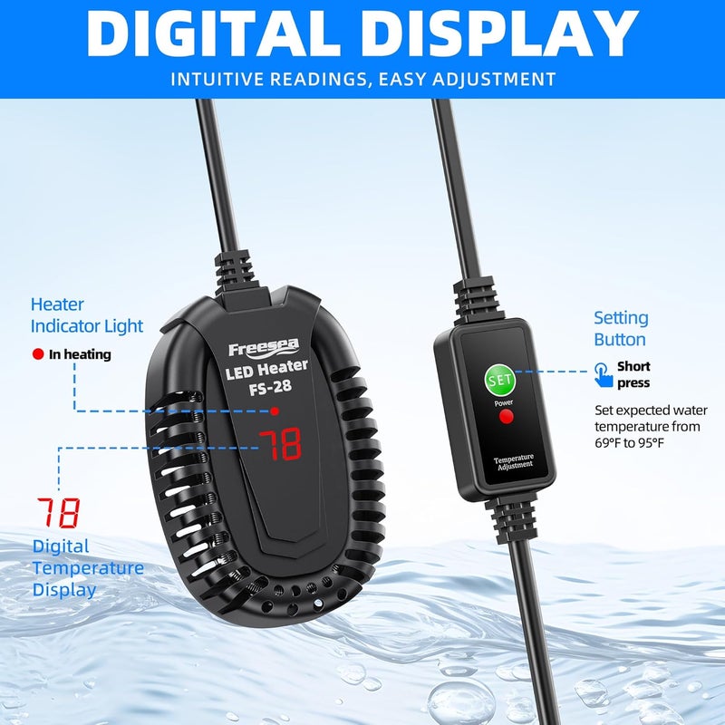 FREESEA Aquarium Fish Tank Heater: 50W Small Submersible Turtle Heater with Adjustable Temperature External Controller for Betta | Saltwater | Freshwater | 1-10 Gallon - Image 3